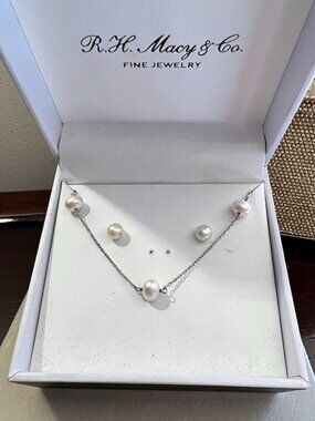 Macy Fine Jewelry | Sterling & Cultured Freshwater Pearl Necklace & Earring Set